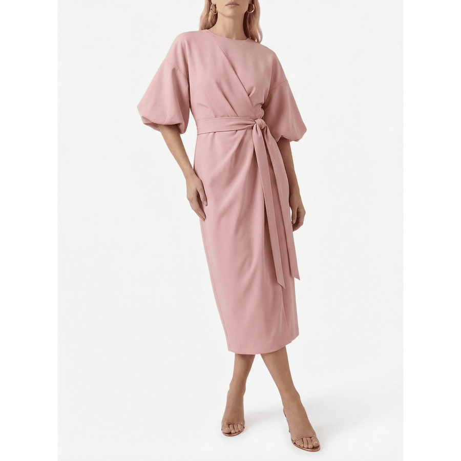 Stonebrook Studio - Stonebrook Studio | Women’s Batwing Sleeve Midi Dress Elegant - High Waist Belted