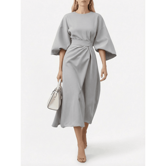 Stonebrook Studio - Stonebrook Studio | Women’s Batwing Sleeve Midi Dress Elegant - High Waist Belted