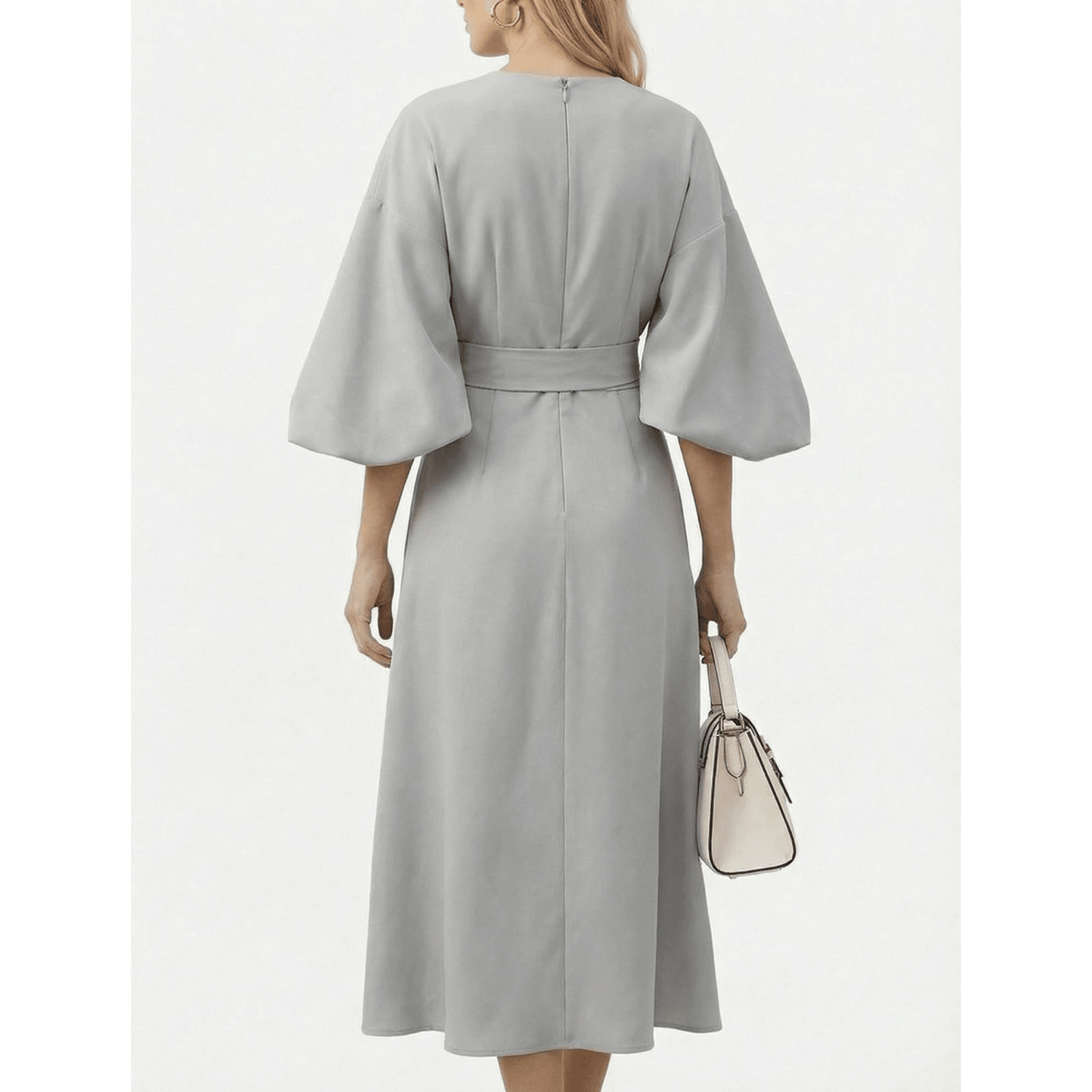Stonebrook Studio - Stonebrook Studio | Women’s Batwing Sleeve Midi Dress Elegant - High Waist Belted