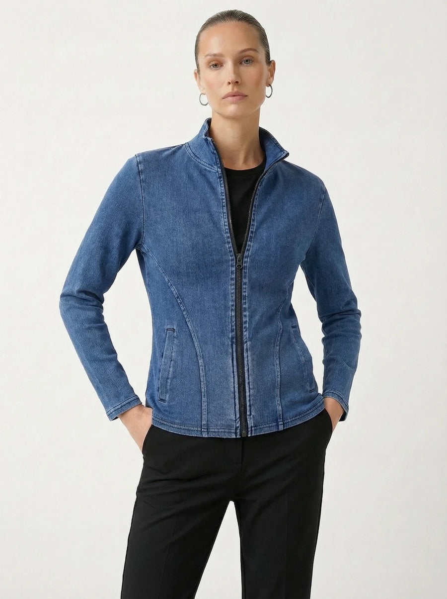 Stonebrook Studio - StonebrookStudio | Women’s Stretch Denim Yoga Jacket - Slim Fit Zip Up Sports Top
