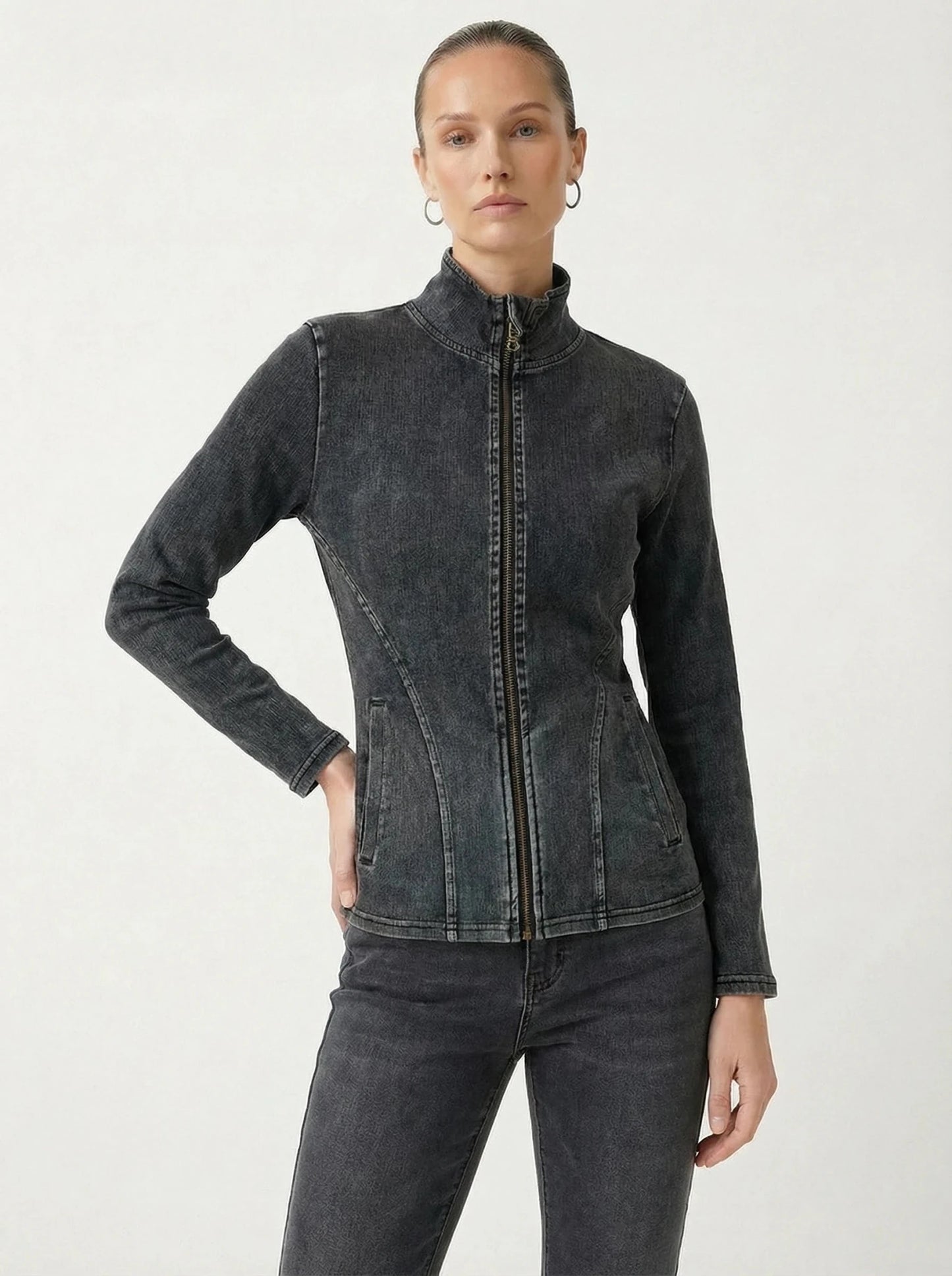 Stonebrook Studio - StonebrookStudio | Women’s Stretch Denim Yoga Jacket - Slim Fit Zip Up Sports Top