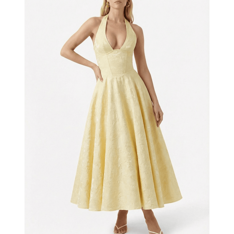 Stonebrook Studio - Stonebrook Studio | Women’s Halter Midi Dress Corset Bodice A - Line Party Dress