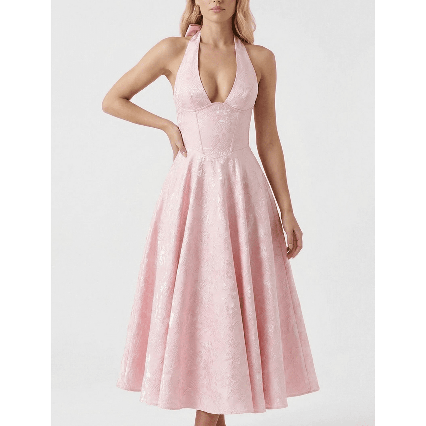 Stonebrook Studio - Stonebrook Studio | Women’s Halter Midi Dress Corset Bodice A - Line Party Dress