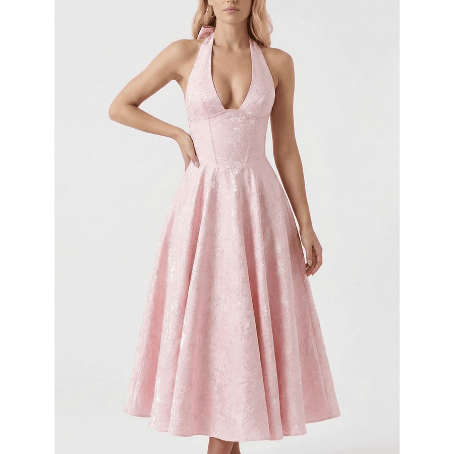 Stonebrook Studio - Stonebrook Studio | Women’s Halter Midi Dress Corset Bodice A - Line Party Dress