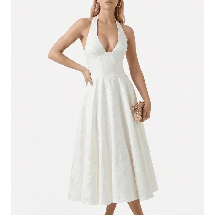 Stonebrook Studio - Stonebrook Studio | Women’s Halter Midi Dress Corset Bodice A - Line Party Dress