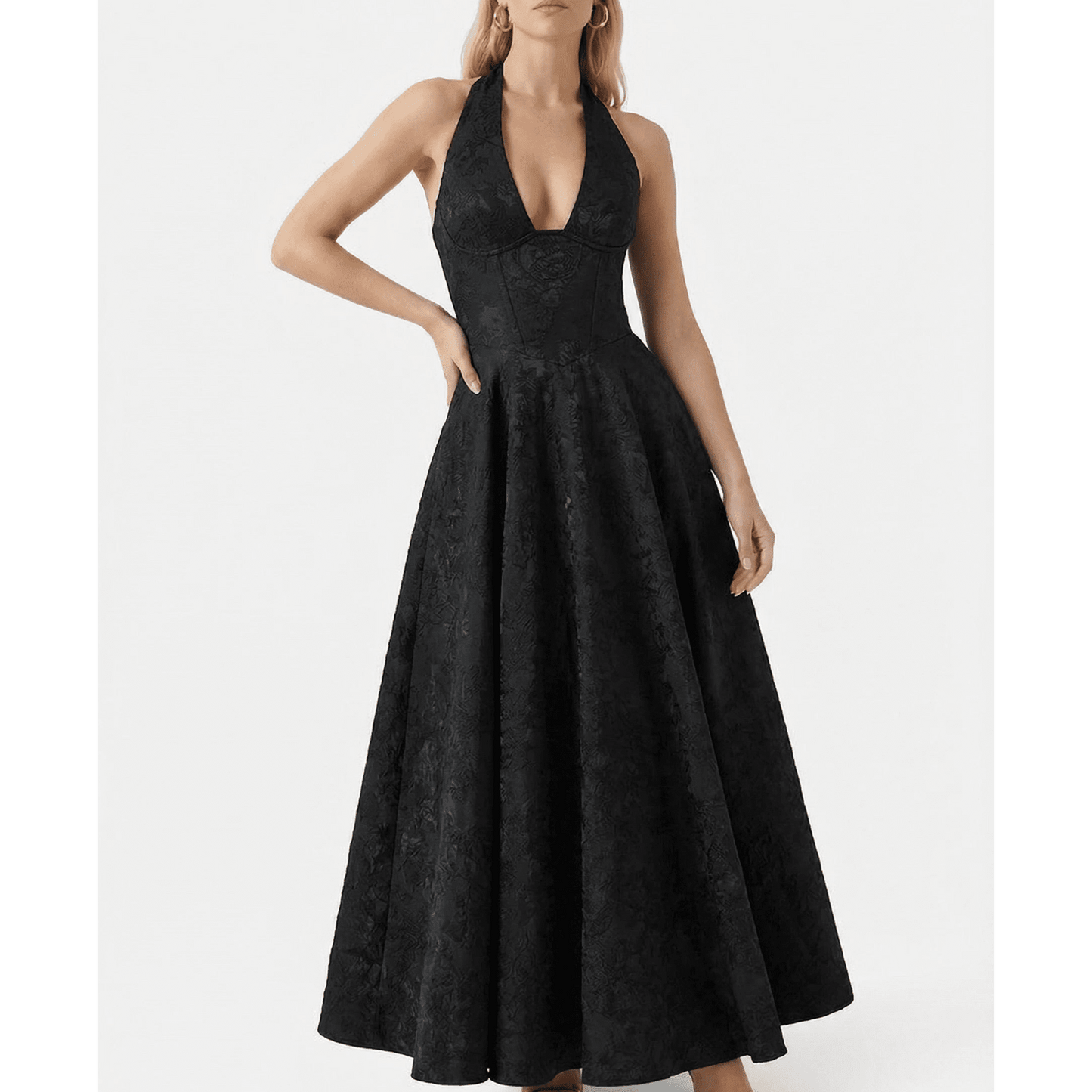 Stonebrook Studio - Stonebrook Studio | Women’s Halter Midi Dress Corset Bodice A - Line Party Dress