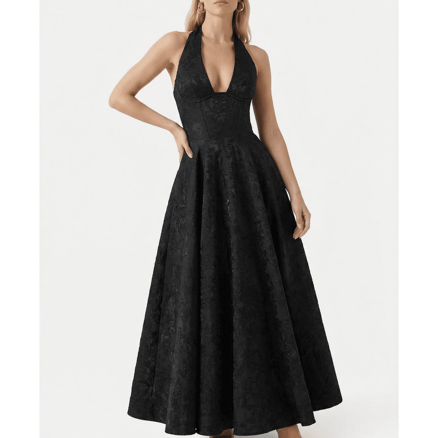 Stonebrook Studio - Stonebrook Studio | Women’s Halter Midi Dress Corset Bodice A - Line Party Dress