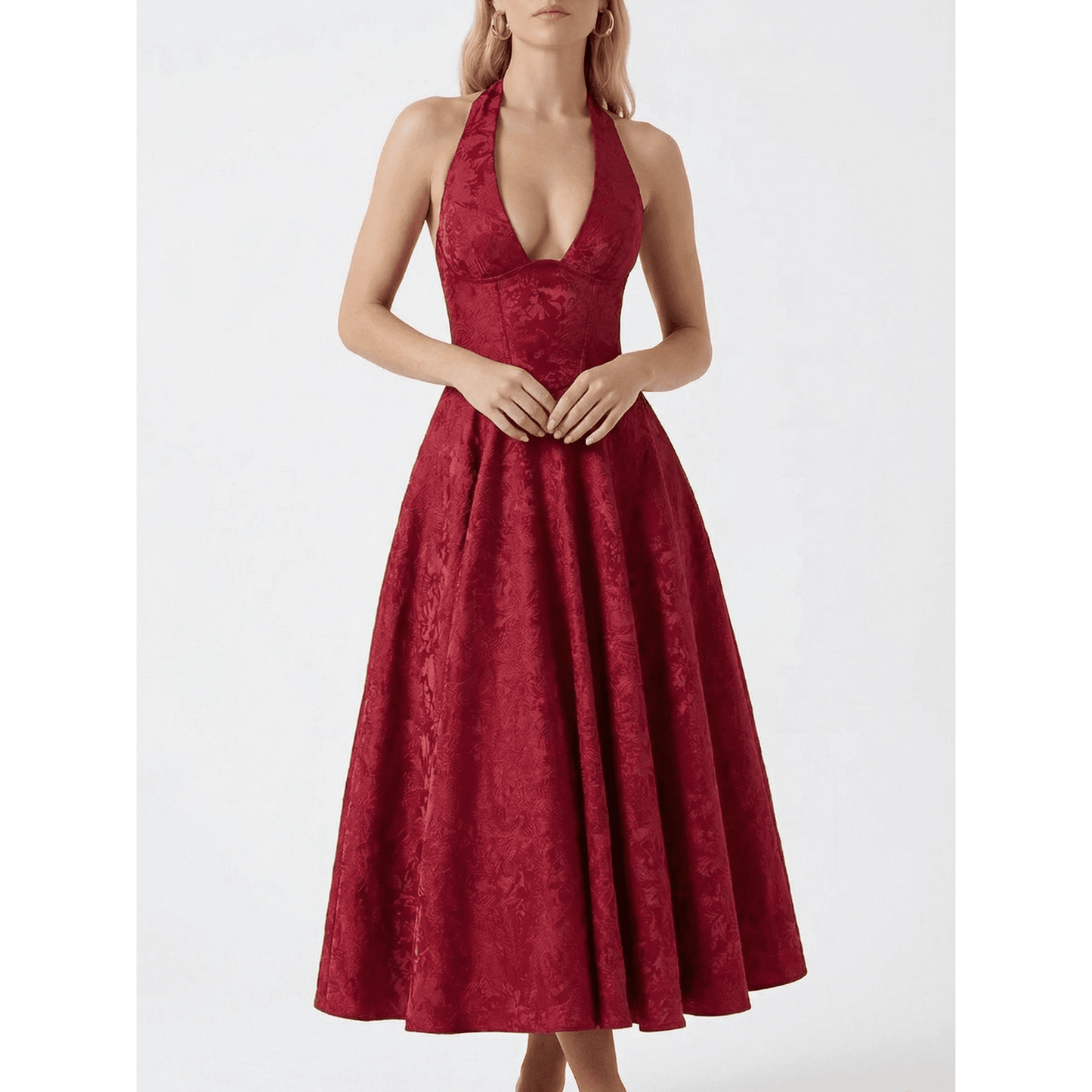Stonebrook Studio - Stonebrook Studio | Women’s Halter Midi Dress Corset Bodice A - Line Party Dress