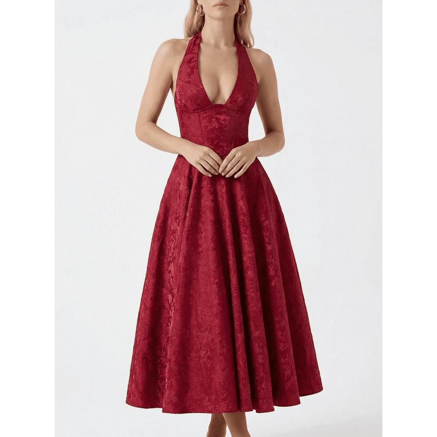 Stonebrook Studio - Stonebrook Studio | Women’s Halter Midi Dress Corset Bodice A - Line Party Dress