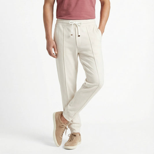 Stonebrook Studio - Stonebrook Studio | Men’s Cotton Textured Drawstring Trousers - Smart - Casual Straight Fit