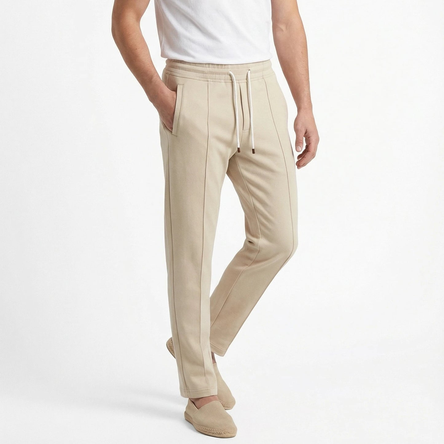 Stonebrook Studio - Stonebrook Studio | Men’s Cotton Textured Drawstring Trousers - Smart - Casual Straight Fit