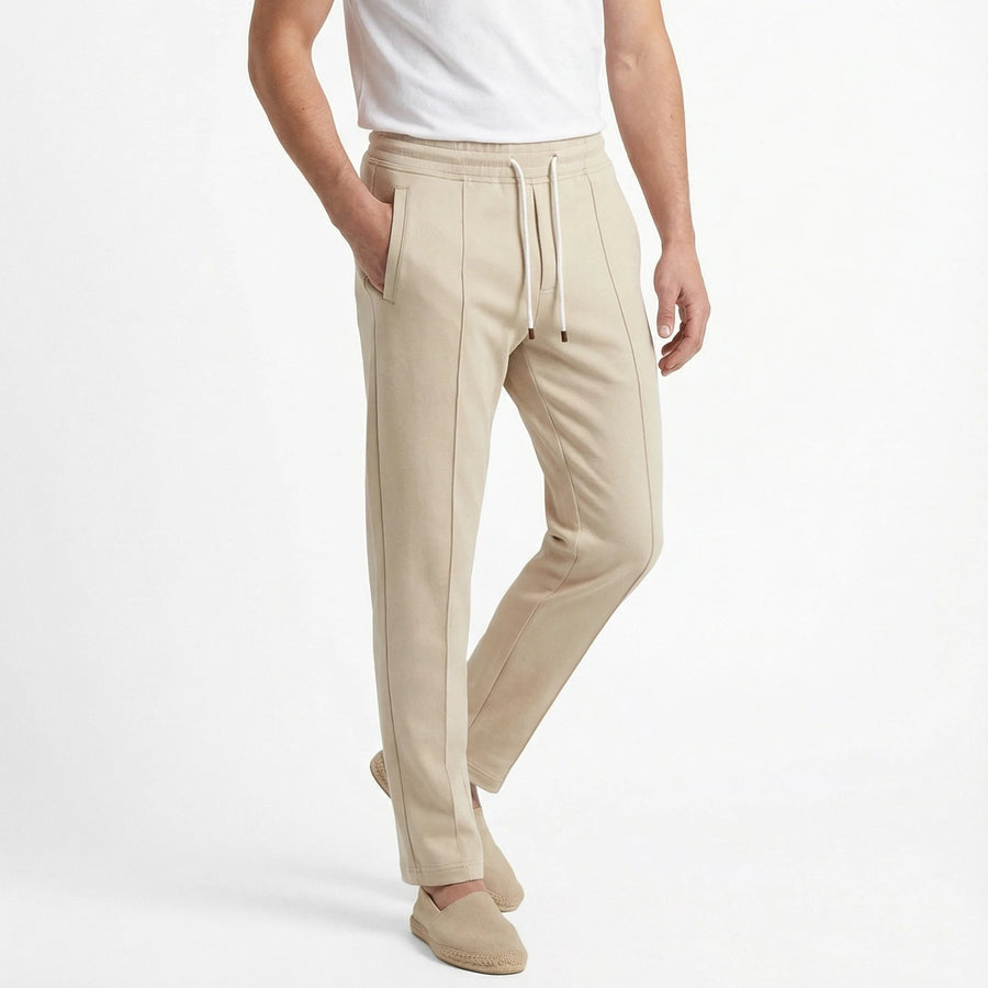 Stonebrook Studio - Stonebrook Studio | Men’s Cotton Textured Drawstring Trousers - Smart - Casual Straight Fit