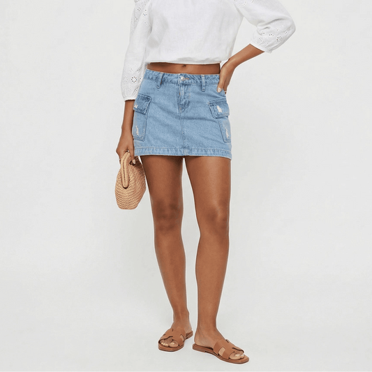 Stonebrook Studio - Stonebrook Studio | Women’s Denim Mini Skirt Cargo Pockets Slim Fit Summer