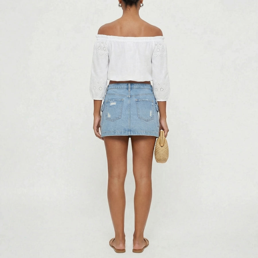 Stonebrook Studio - Stonebrook Studio | Women’s Denim Mini Skirt Cargo Pockets Slim Fit Summer