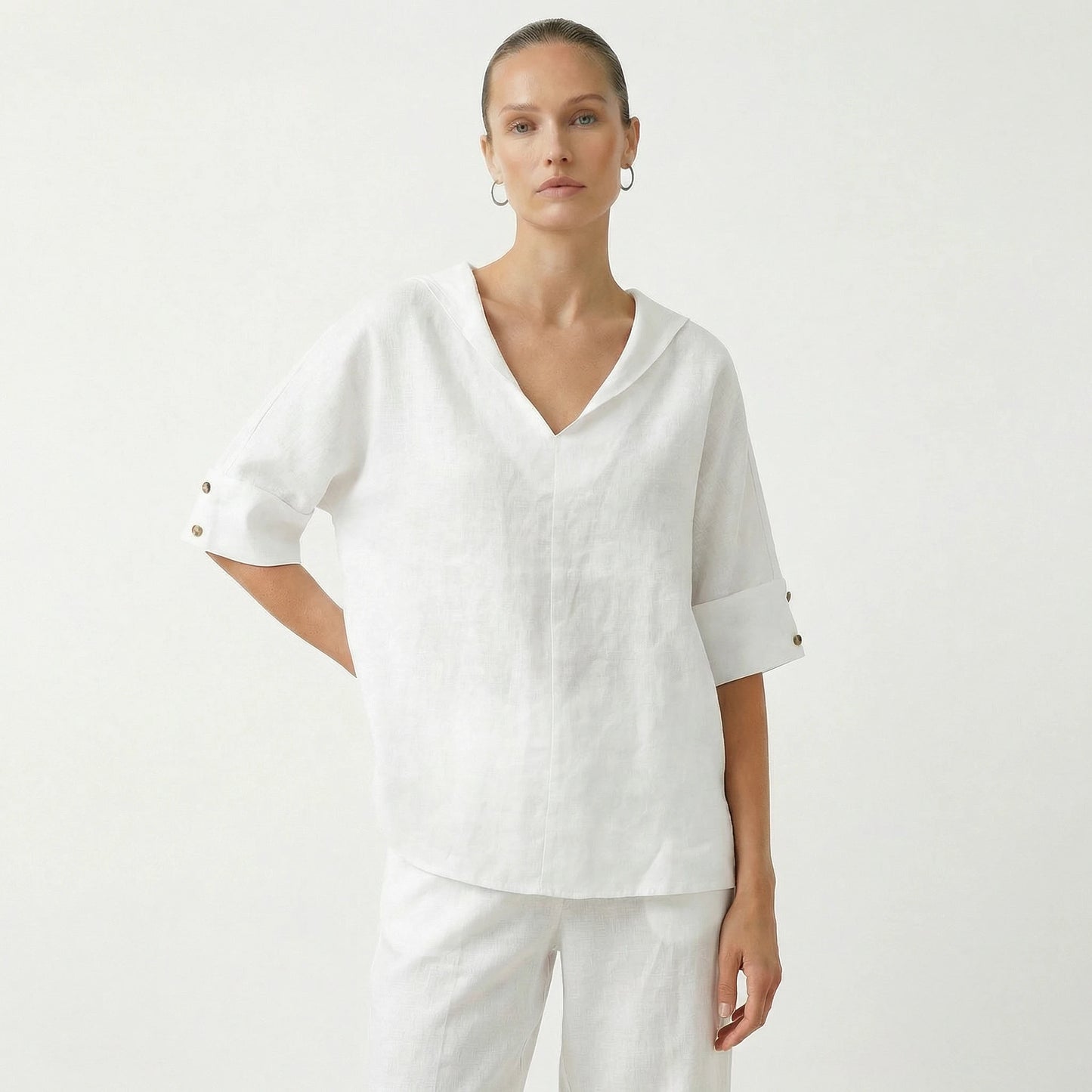 Stonebrook Studio - Stonebrook Studio | Women’s Linen Casual Shirt V - Neck - Loose Fit Everyday Wear