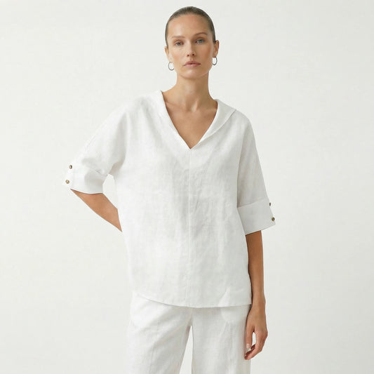 Stonebrook Studio - Stonebrook Studio | Women’s Linen Casual Shirt V - Neck - Loose Fit Everyday Wear