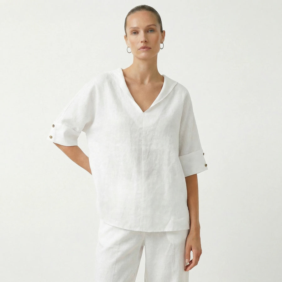 Stonebrook Studio - Stonebrook Studio | Women’s Linen Casual Shirt V - Neck - Loose Fit Everyday Wear