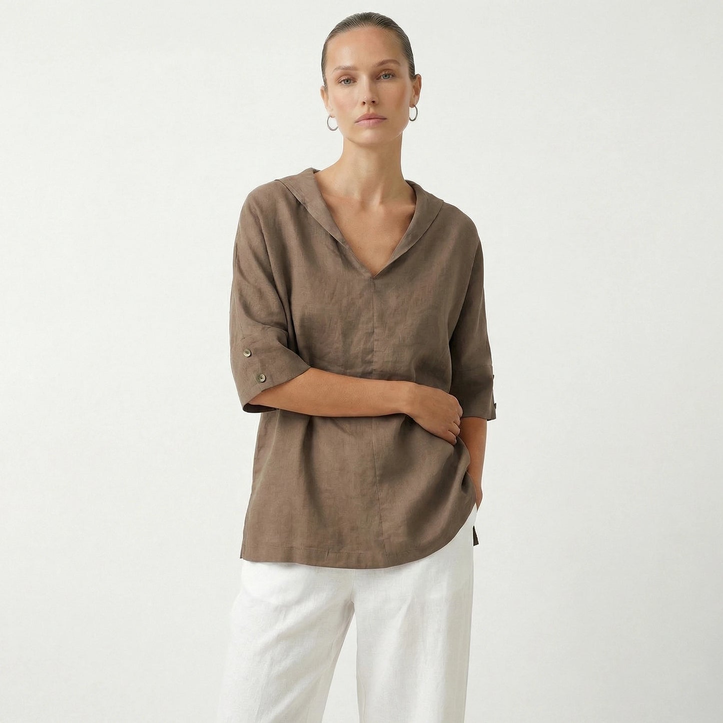 Stonebrook Studio - Stonebrook Studio | Women’s Linen Casual Shirt V - Neck - Loose Fit Everyday Wear