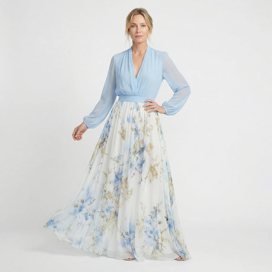 Stonebrook Studio - Stonebrook Studio | Women’s Flowy Maxi Dress - Puff Sleeve Printed Dress