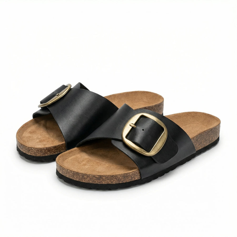 Stonebrook Studio - Stonebrook Studio | Women’s Cork Sole Slides - Breathable Comfort Flat Sandals