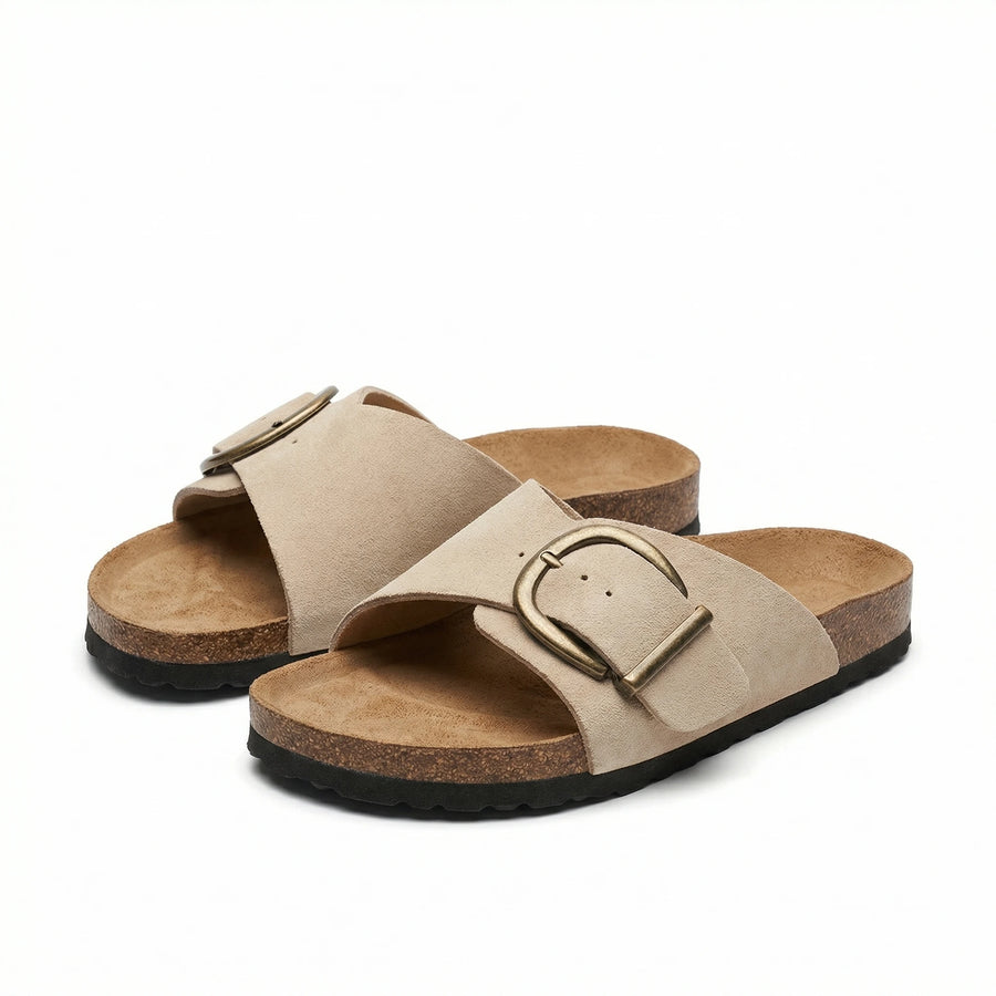 Stonebrook Studio - Stonebrook Studio | Women’s Cork Sole Slides - Breathable Comfort Flat Sandals