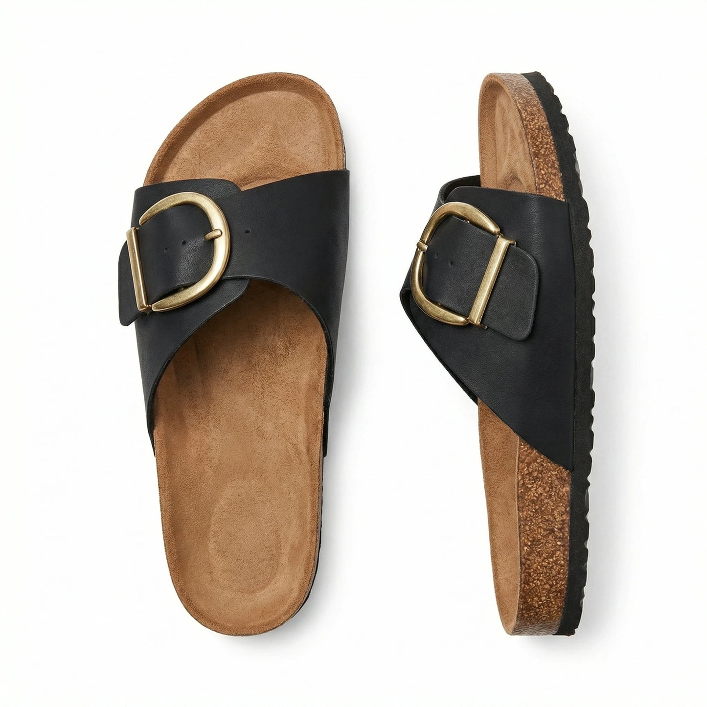 Stonebrook Studio - Stonebrook Studio | Women’s Cork Sole Slides - Breathable Comfort Flat Sandals