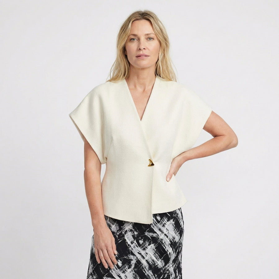 Stonebrook Studio - Stonebrook Studio | Women’s Cotton Blend Blouse - Triangle Button V - Neck Top