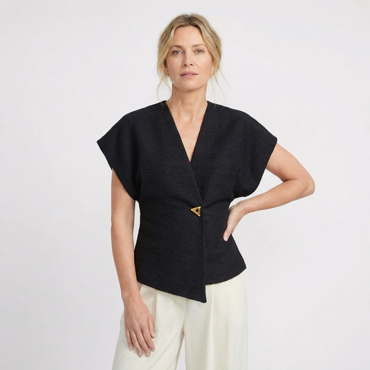 Stonebrook Studio - Stonebrook Studio | Women’s Cotton Blend Blouse - Triangle Button V - Neck Top