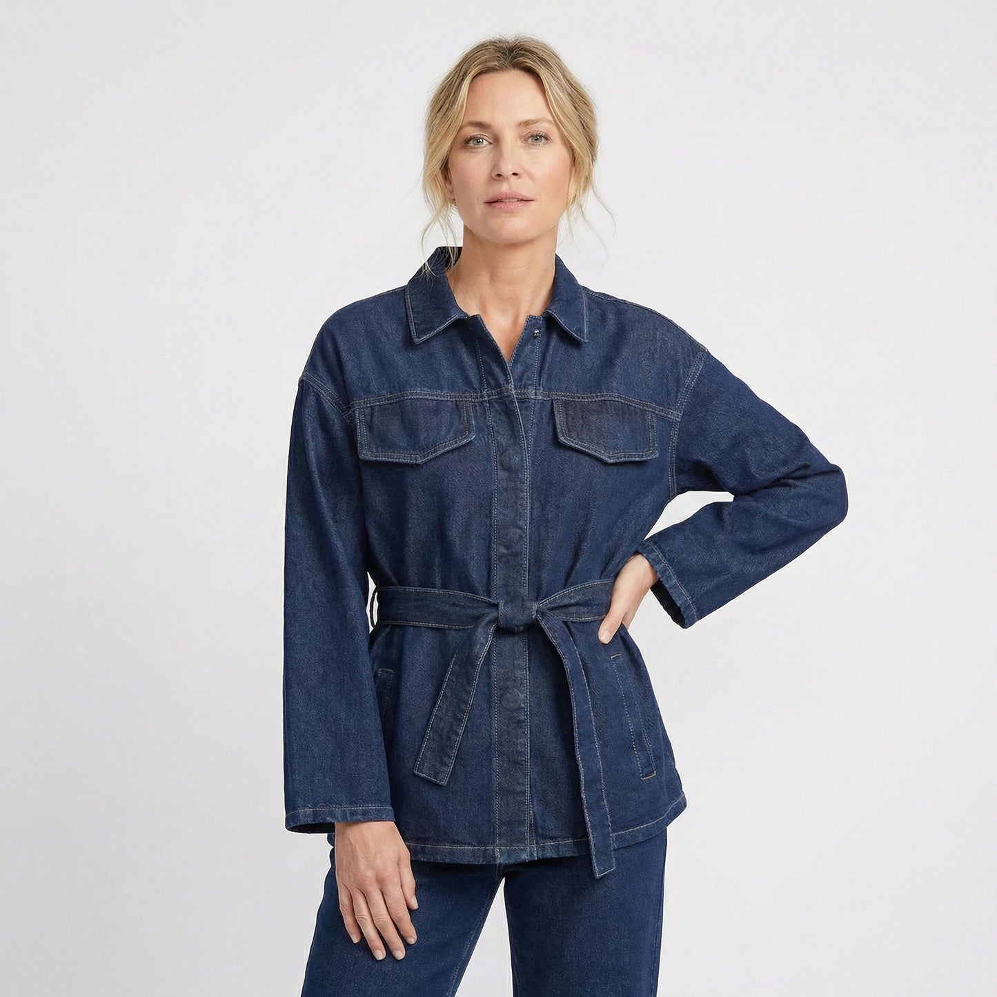 Stonebrook Studio - Stonebrook Studio | Women’s Belted Denim Jacket - Slim Fit Casual Outerwear
