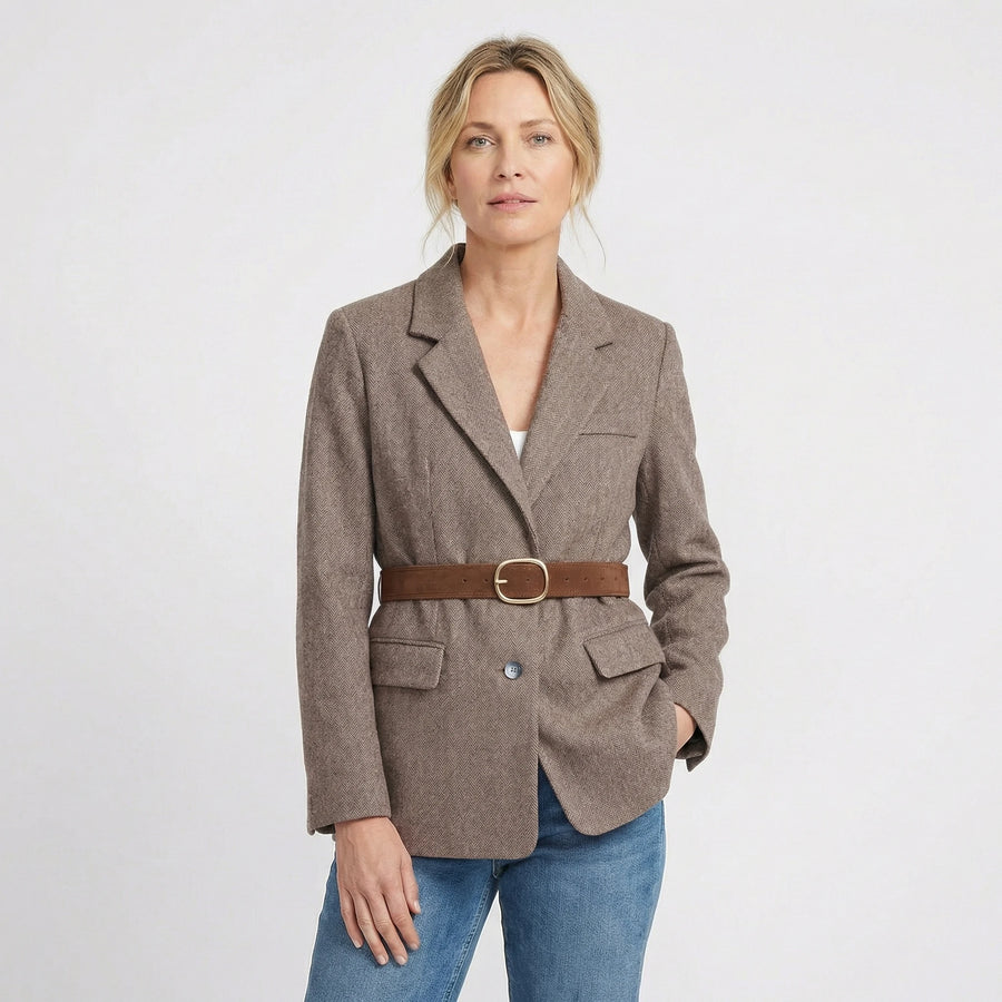 Stonebrook Studio - Stonebrook Studio | Women’s Blazer Jacket Herringbone Twill Loose Fit Belted