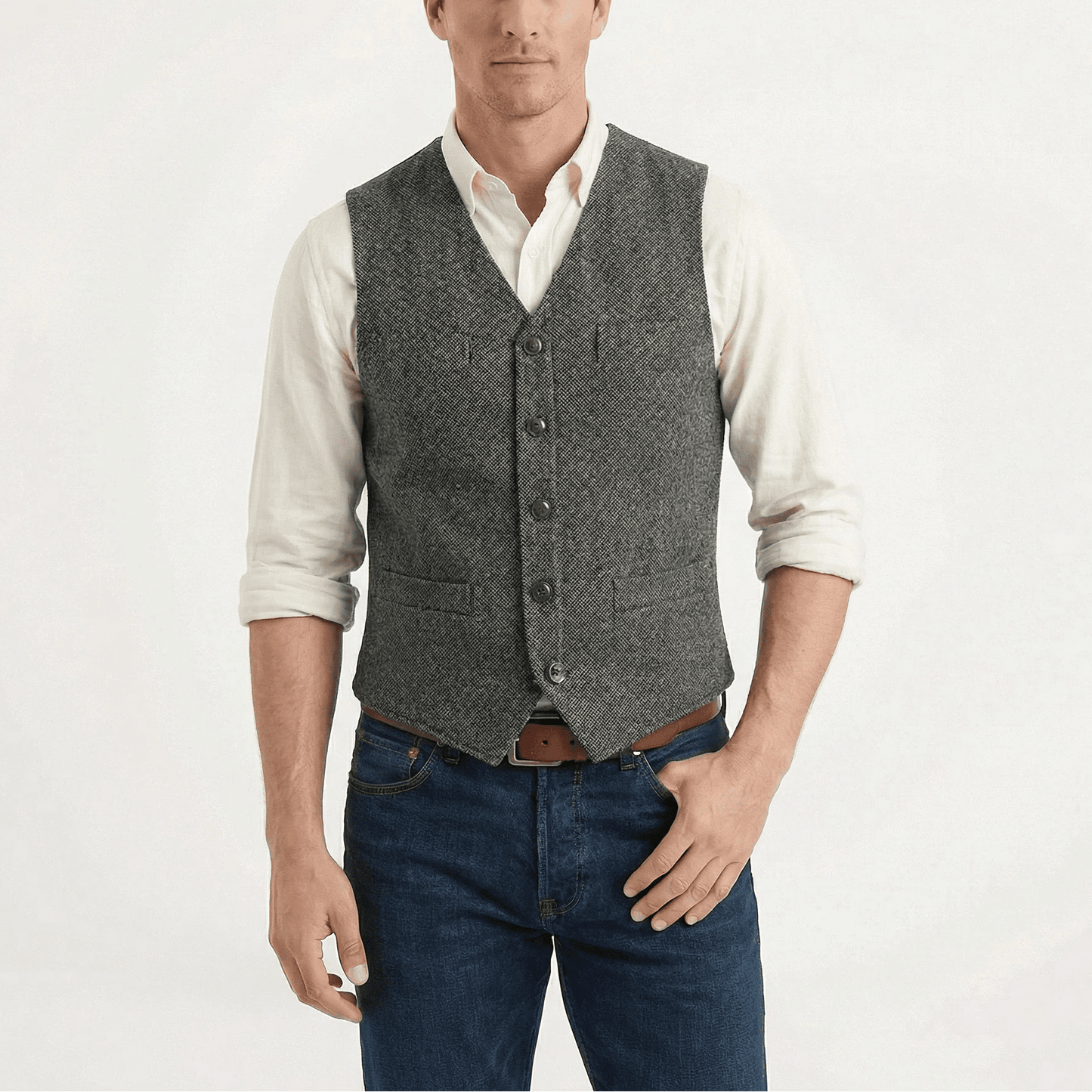Stonebrook Studio - Stonebrook Studio | Men’s Tweed Waistcoat Herringbone Slim Fit Business Vest