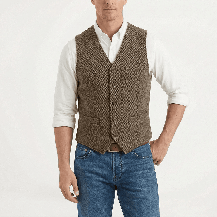 Stonebrook Studio - Stonebrook Studio | Men’s Tweed Waistcoat Herringbone Slim Fit Business Vest