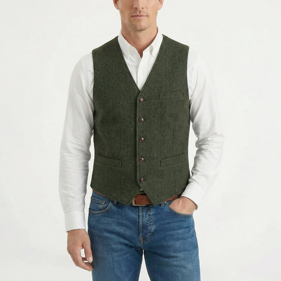 Stonebrook Studio - Stonebrook Studio | Men’s Tweed Waistcoat Herringbone Slim Fit Business Vest