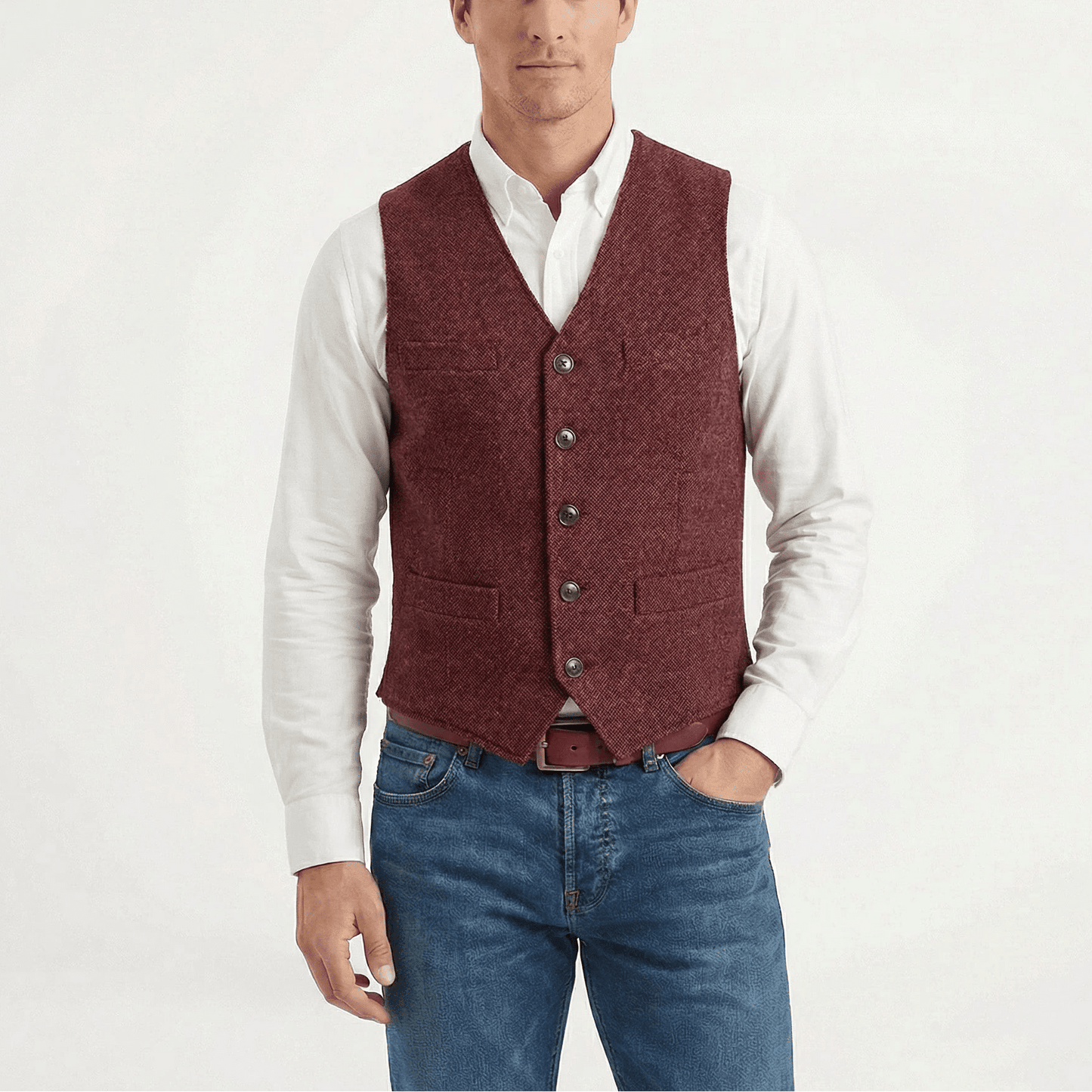 Stonebrook Studio - Stonebrook Studio | Men’s Tweed Waistcoat Herringbone Slim Fit Business Vest