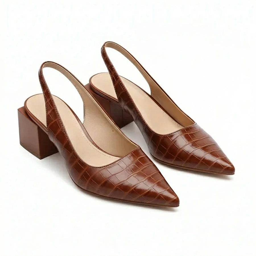 Stonebrook Studio - Stonebrook Studio | Women’s Pointed Toe Slingback Pumps Croc Pattern Block Heel Sandals