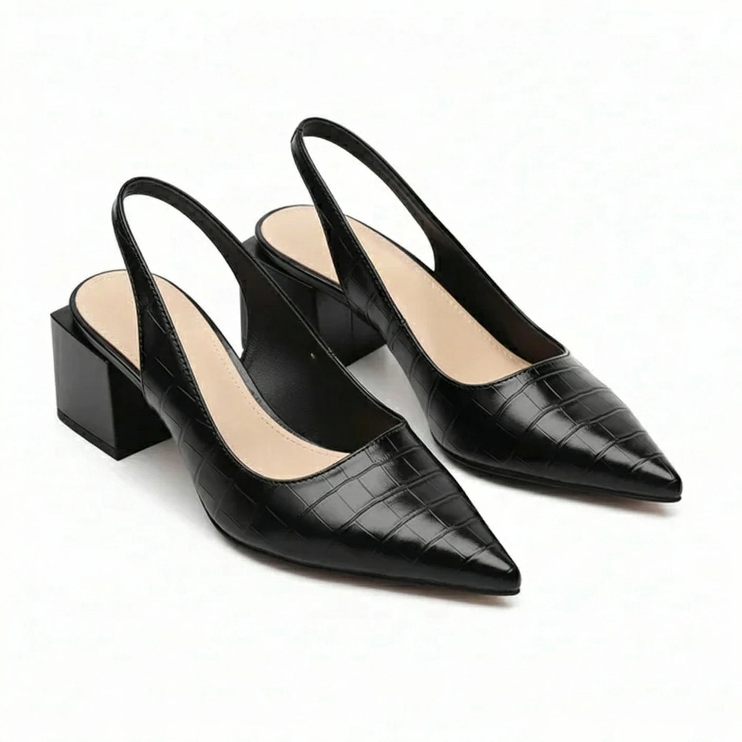Stonebrook Studio - Stonebrook Studio | Women’s Pointed Toe Slingback Pumps Croc Pattern Block Heel Sandals