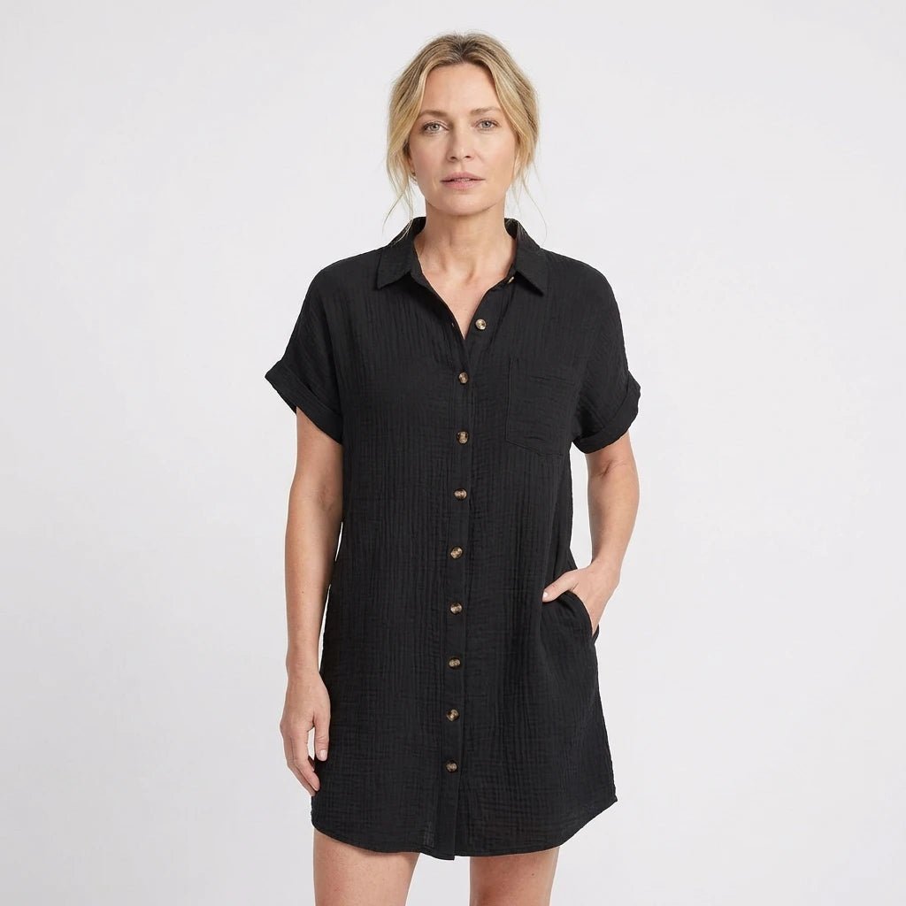 Stonebrook Studio - Stonebrook Studio | Women’s Breathable Cotton Blend Shirt Dress - Casual Loose Fit