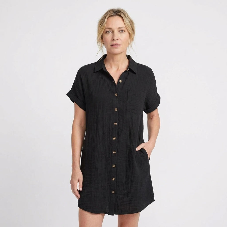 Stonebrook Studio - Stonebrook Studio | Women’s Breathable Cotton Blend Shirt Dress - Casual Loose Fit