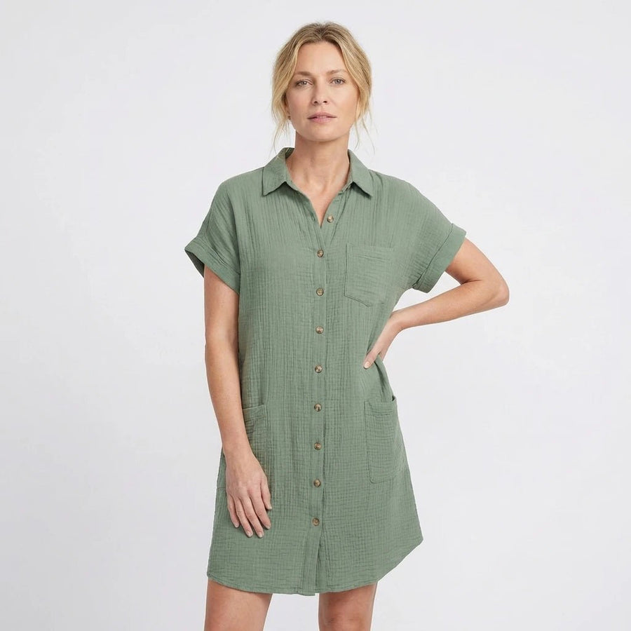 Stonebrook Studio - Stonebrook Studio | Women’s Breathable Cotton Blend Shirt Dress - Casual Loose Fit