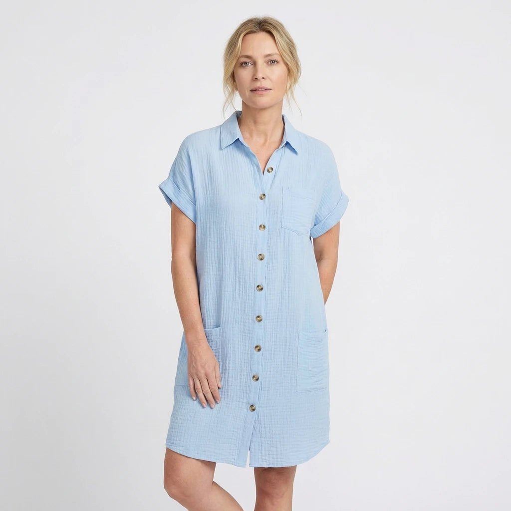 Stonebrook Studio - Stonebrook Studio | Women’s Breathable Cotton Blend Shirt Dress - Casual Loose Fit