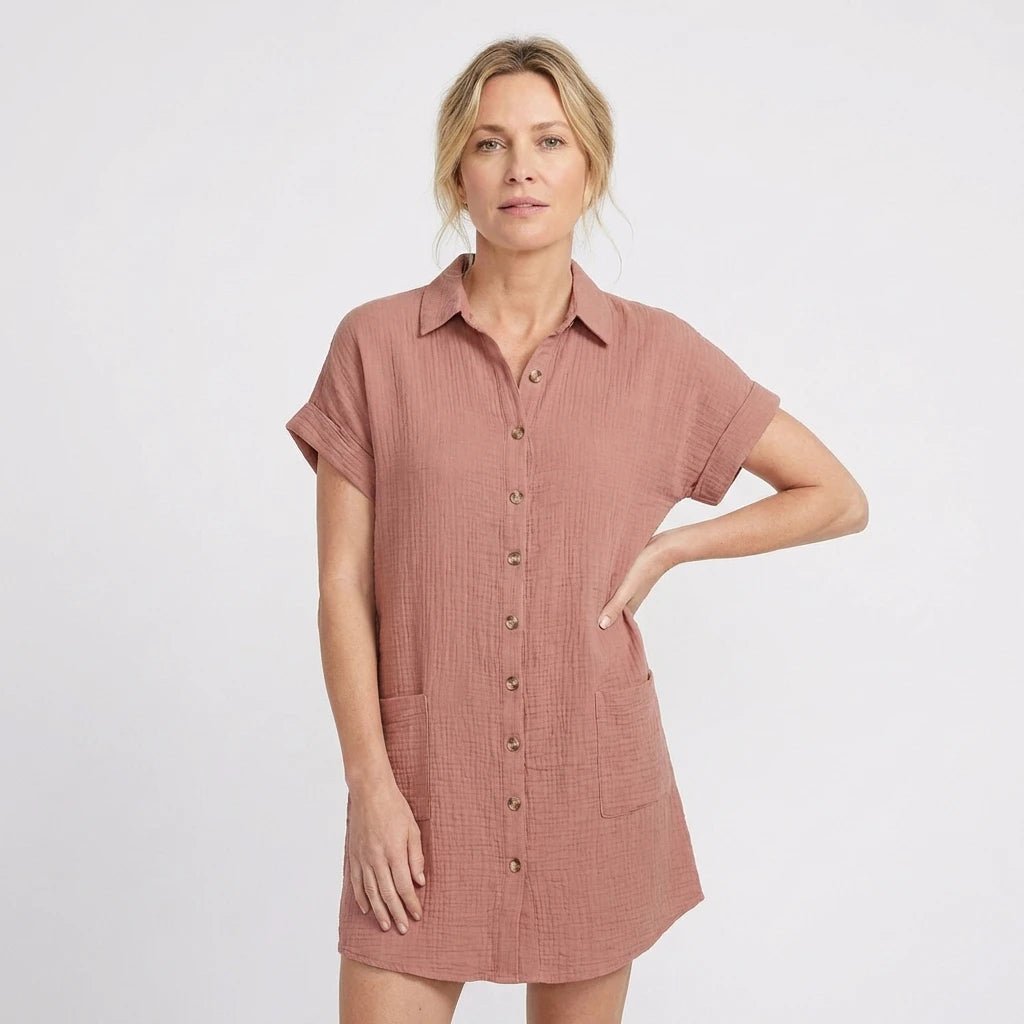 Stonebrook Studio - Stonebrook Studio | Women’s Breathable Cotton Blend Shirt Dress - Casual Loose Fit