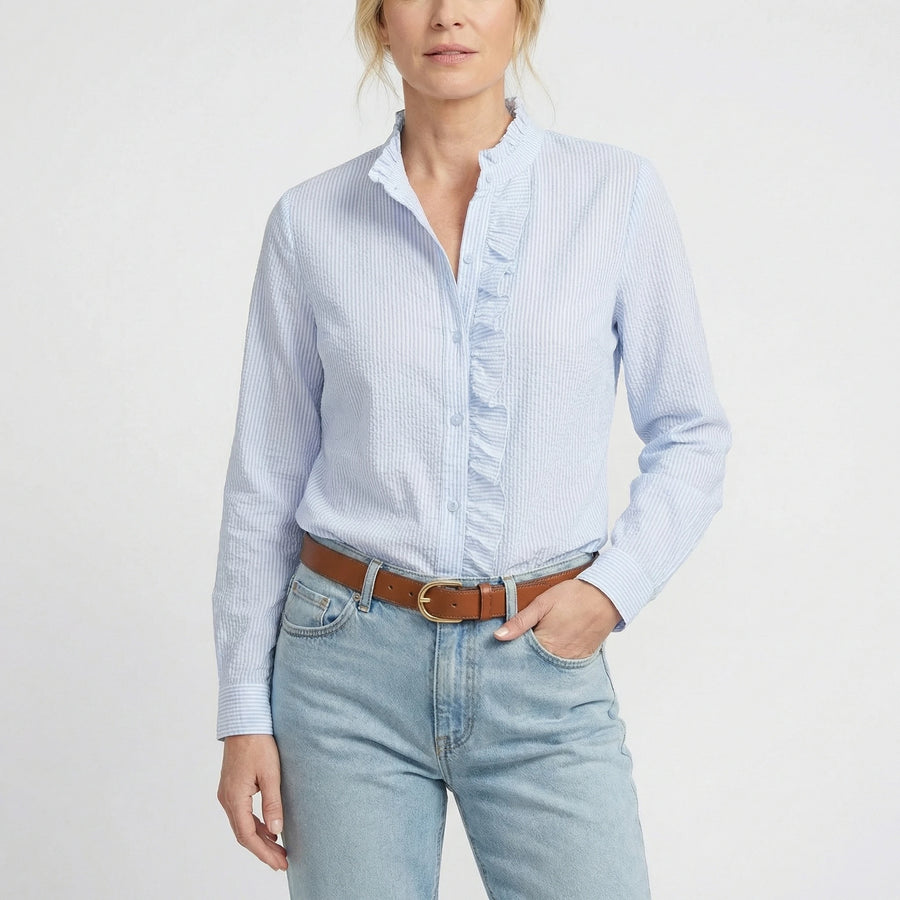 Stonebrook Studio - Stonebrook Studio | Women’s Ruffle - Trim Textured Seersucker Lightweight Summer Blouse