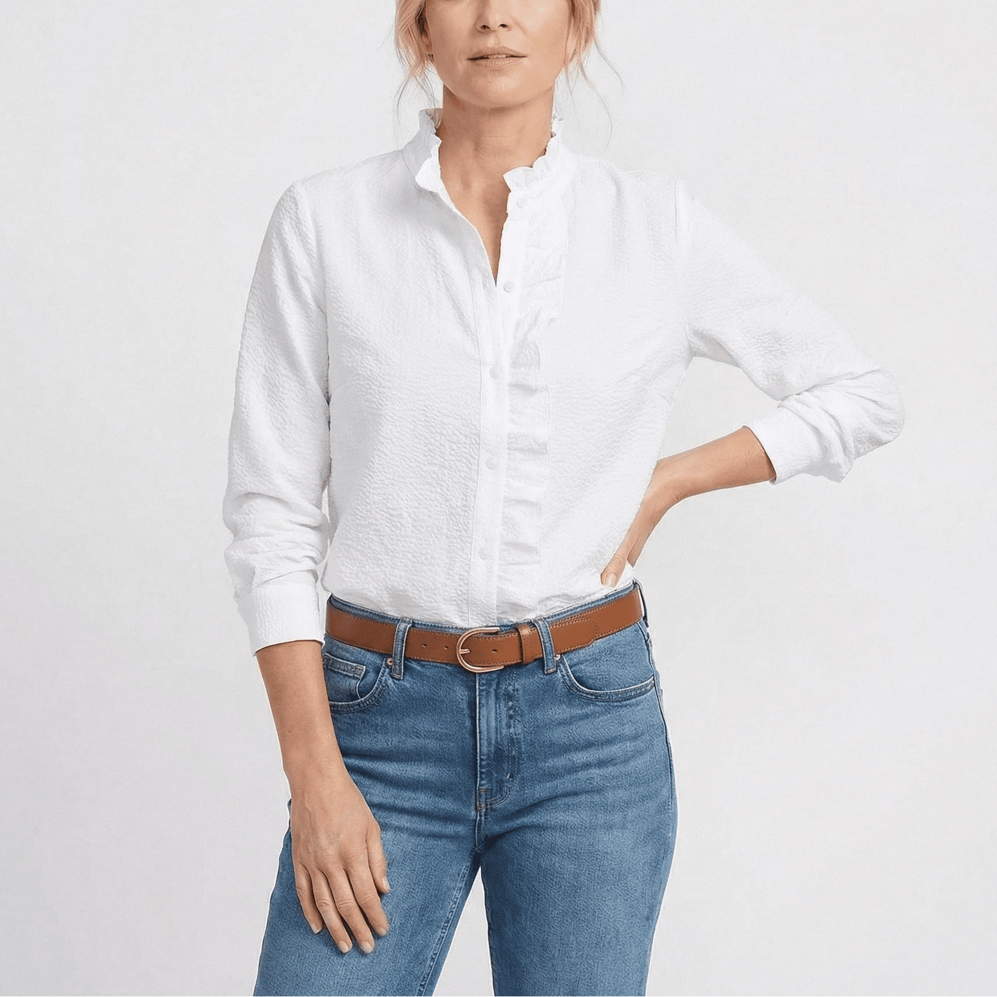 Stonebrook Studio - Stonebrook Studio | Women’s Ruffle - Trim Textured Seersucker Lightweight Summer Blouse