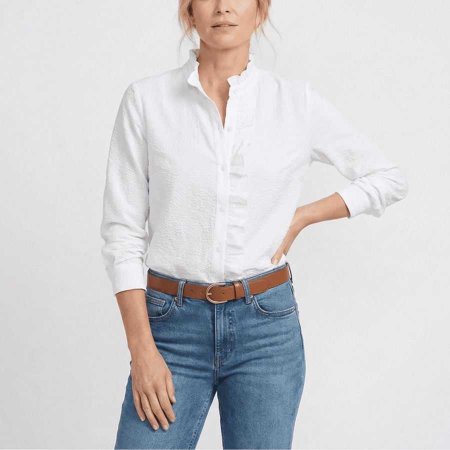 Stonebrook Studio - Stonebrook Studio | Women’s Ruffle - Trim Textured Seersucker Lightweight Summer Blouse