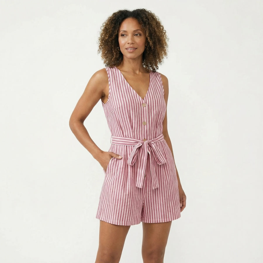 Stonebrook Studio - Stonebrook Studio | Women’s Lightweight Sleeveless Curvy Fit Tank Romper - Cotton Shorts