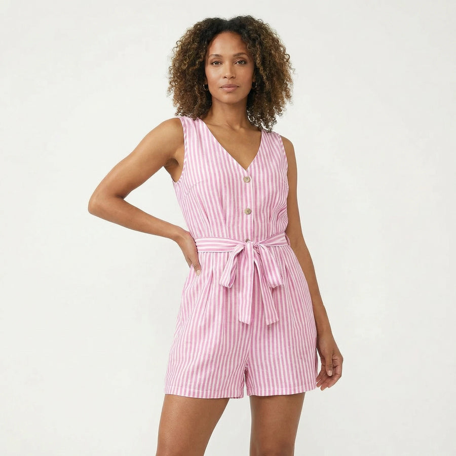 Stonebrook Studio - Stonebrook Studio | Women’s Lightweight Sleeveless Curvy Fit Tank Romper - Cotton Shorts