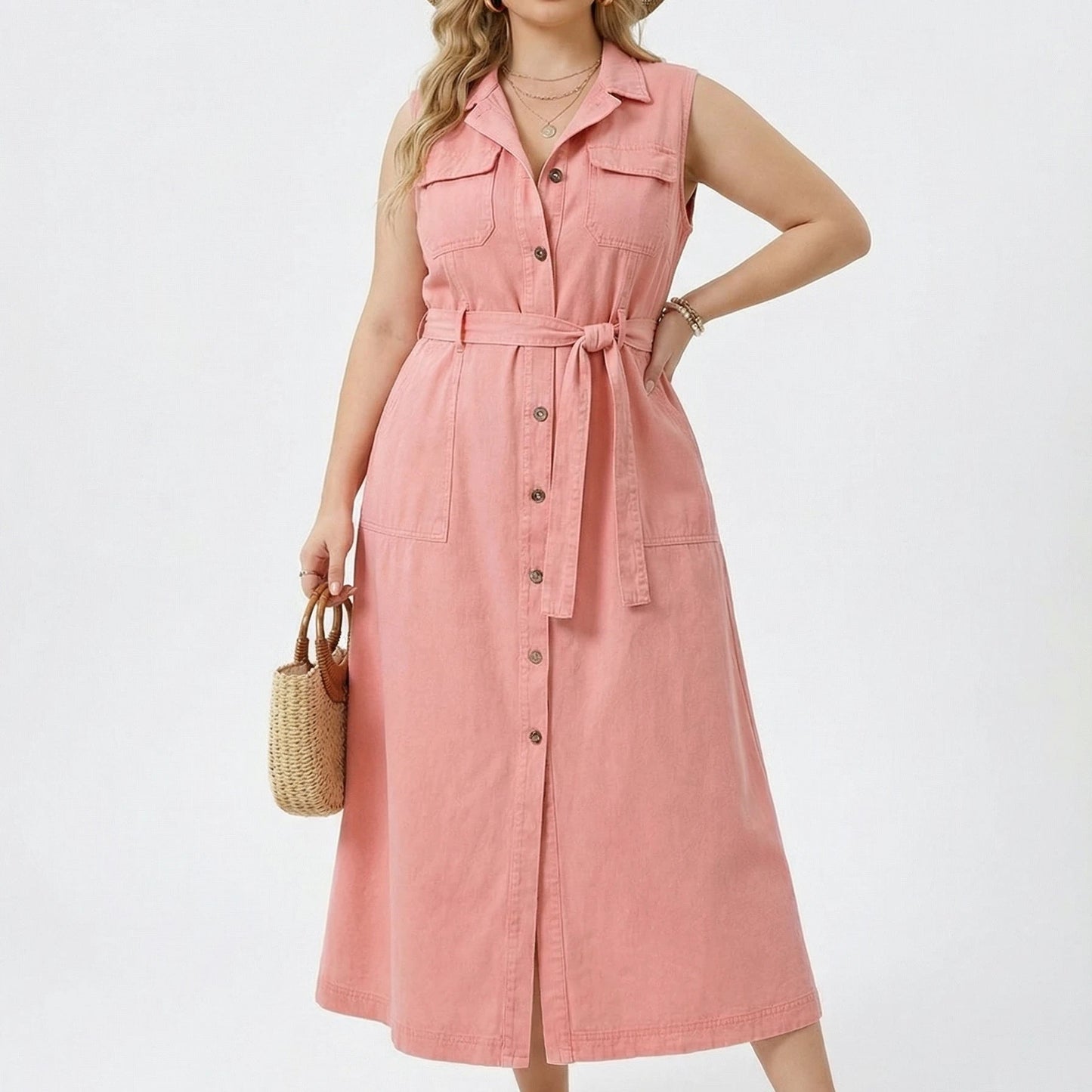 Stonebrook Studio - Stonebrook Studio | Women’s Sleeveless Denim Dress - Cotton Long Button Down Fit