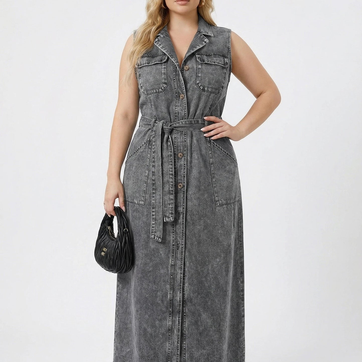Stonebrook Studio - Stonebrook Studio | Women’s Sleeveless Denim Dress - Cotton Long Button Down Fit