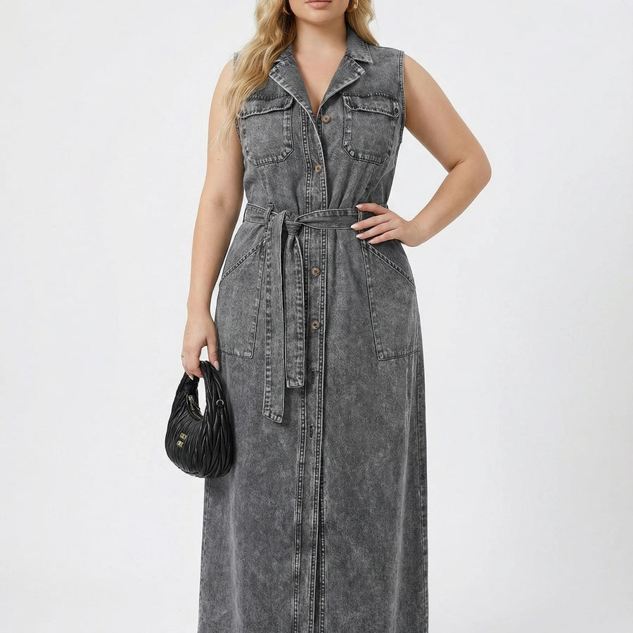 Stonebrook Studio - Stonebrook Studio | Women’s Sleeveless Denim Dress - Cotton Long Button Down Fit