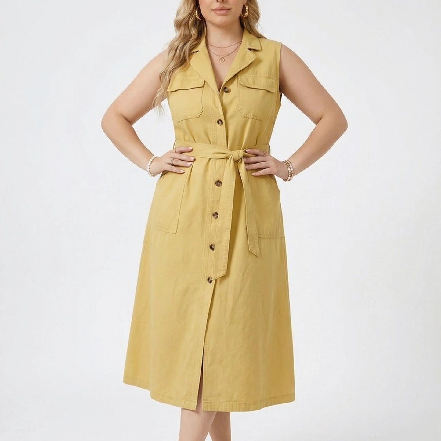 Stonebrook Studio - Stonebrook Studio | Women’s Sleeveless Denim Dress - Cotton Long Button Down Fit